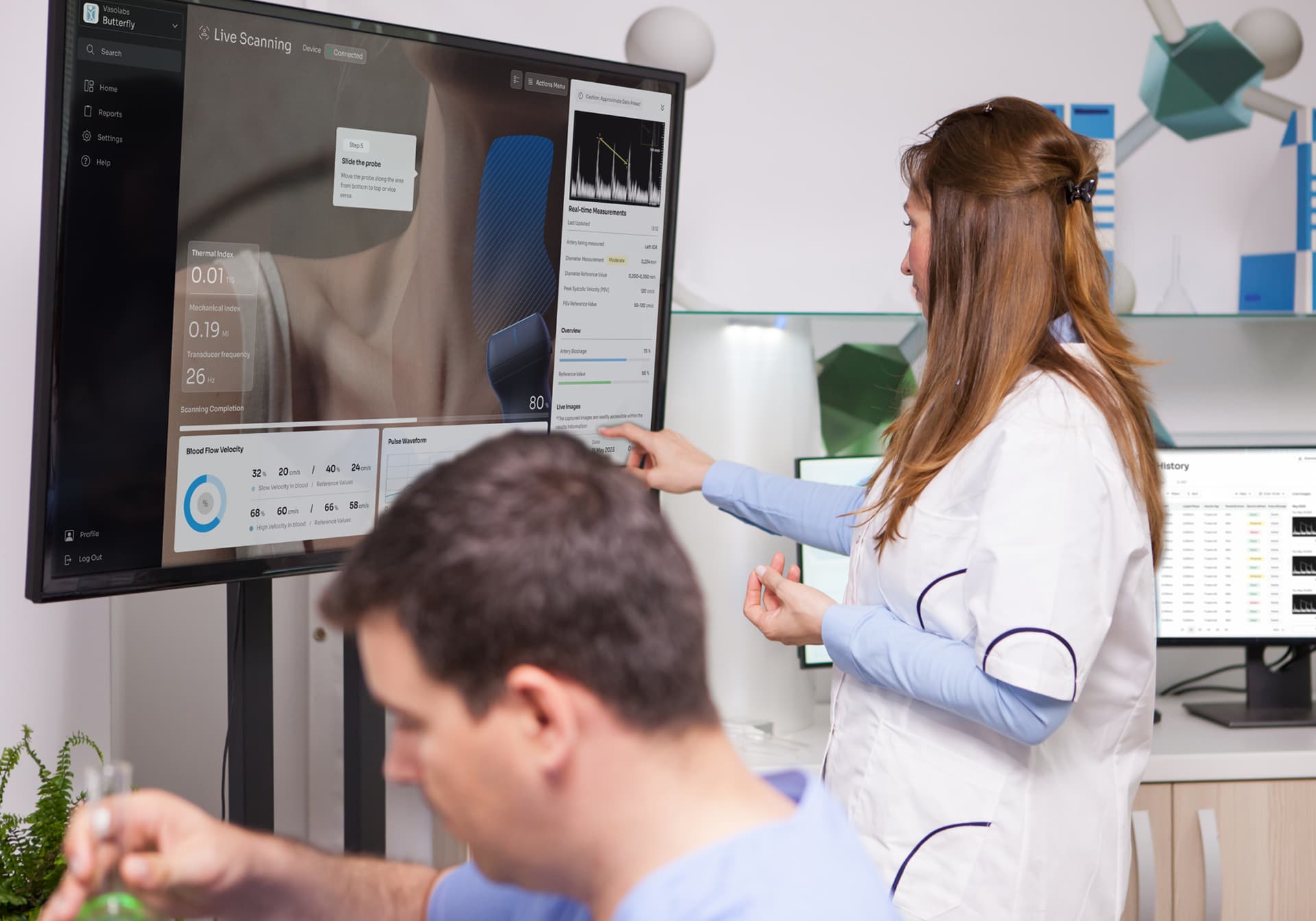 Live Scanning Inteface Design, nurse engaged with touchscreen