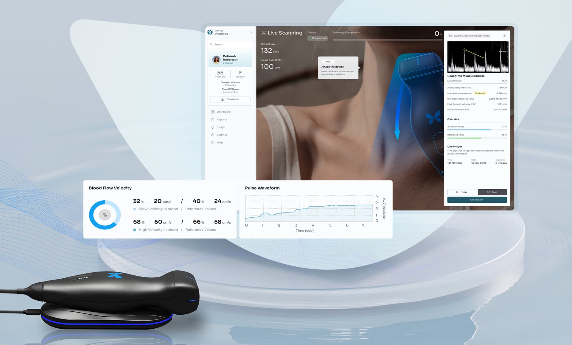 Vasolabs - Healthcare Interface design elements with photography of medical device in action